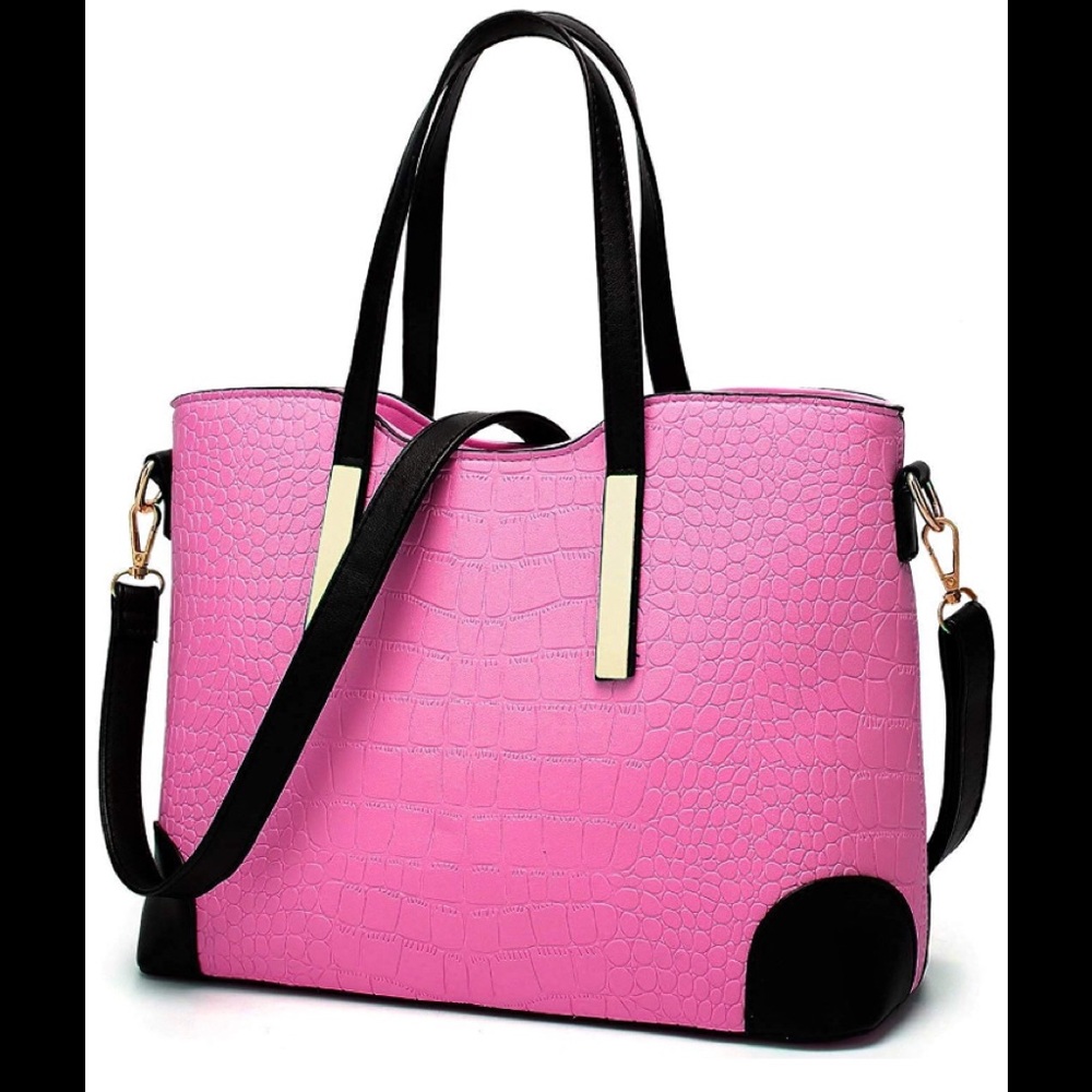 NWt Pink Crocodile Leather Purse Wallet Set - Picture 3 of 4